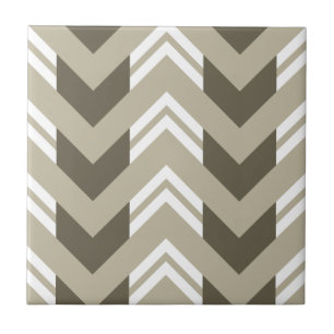 Modern braun, beige, weiß Chevron-Muster Fliese