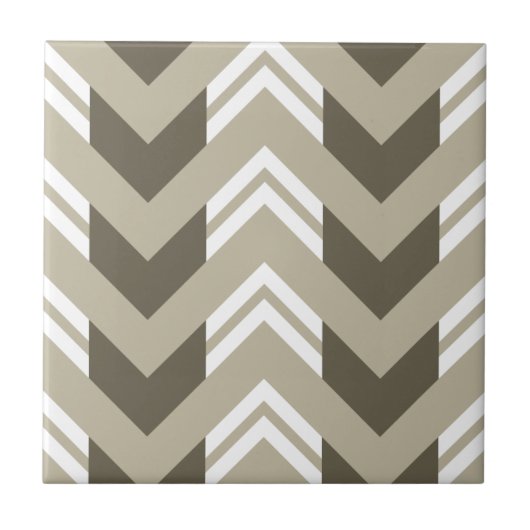 Modern braun, beige, weiß Chevron-Muster Fliese (Vorderseite)