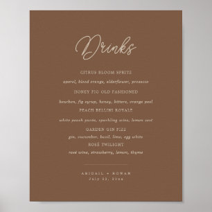 Modern Braunes Beiges Minimalistisches Bar-Menü-Sc Poster