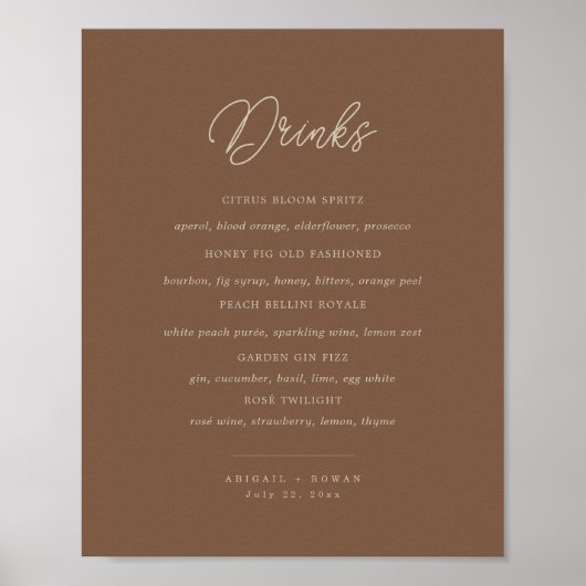 Modern Braunes Beiges Minimalistisches Bar-Menü-Sc Poster (Vorne)