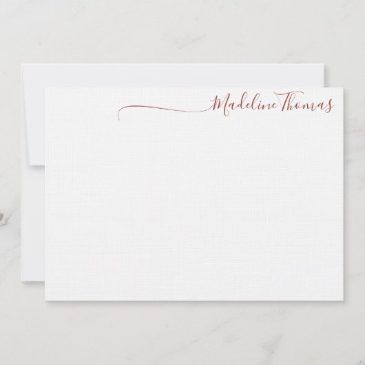 Modern Brick Red Script Calligrafy name note card Mitteilungskarte (Vorderseite)