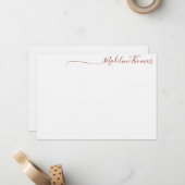 Modern Brick Red Script Calligrafy name note card Mitteilungskarte (Vorderseite/Rückseite Beispiel)
