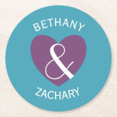 Modern Bride and Groom Lila Heart Z06 Runder Pappuntersetzer (Vorderseite)