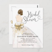 Modern Bride White Gold Wedding Gown Brautparty Postkarte (Vorne/Hinten)