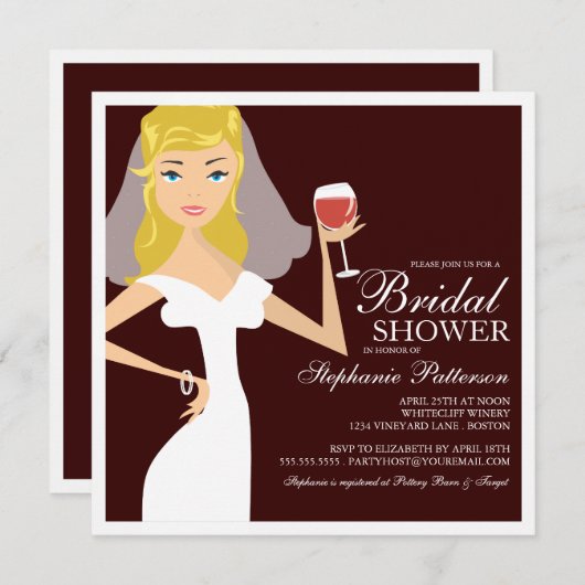 Modern Bride Wine Theme Bridal Dusche Einladung (Vorne/Hinten)