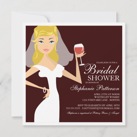 Modern Bride Wine Theme Bridal Dusche Einladung (Vorderseite)