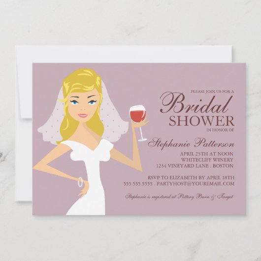 Modern Bride Wine Theme Bridal Dusche Einladung (Vorderseite)