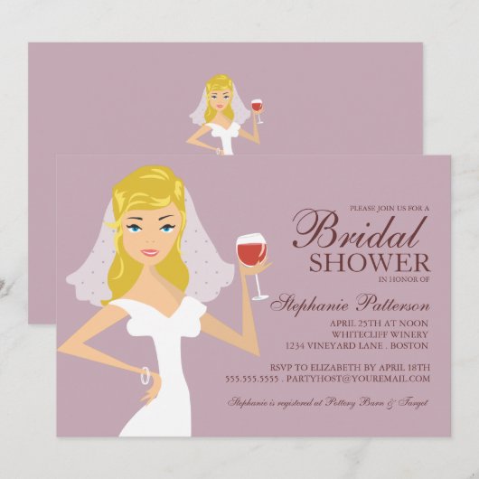 Modern Bride Wine Theme Bridal Dusche Einladung (Vorne/Hinten)
