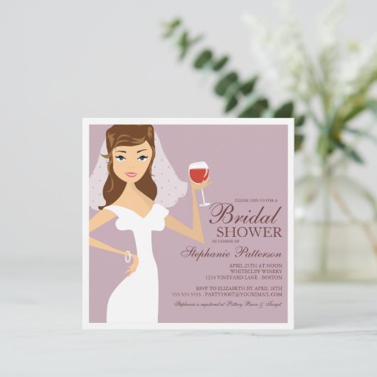 Modern Bride Wine Theme Bridal Dusche Einladung (Stehend Vorderseite)