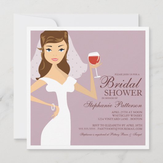 Modern Bride Wine Theme Bridal Dusche Einladung (Vorderseite)
