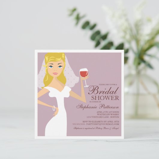 Modern Bride Wine Theme Bridal Dusche Einladung (Stehend Vorderseite)