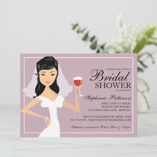 Modern Bride Wine Theme Bridal Dusche Einladung (Stehend Vorderseite)