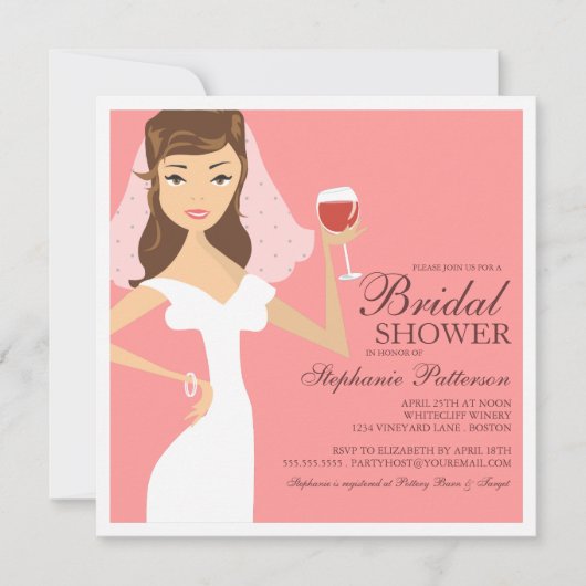 Modern Bride Wine Theme Bridal Dusche Einladung (Vorderseite)
