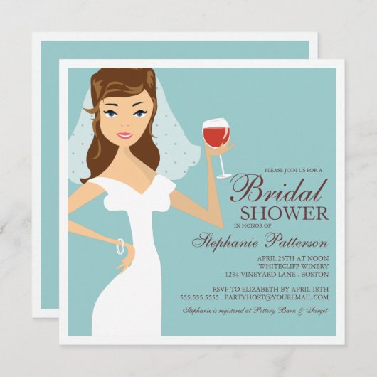 Modern Bride Wine Theme Bridal Dusche Einladung (Vorne/Hinten)