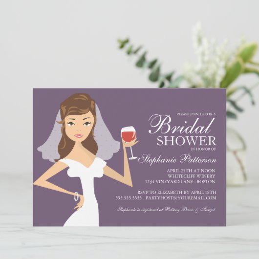 Modern Bride Wine Theme Bridal Dusche Einladung (Stehend Vorderseite)