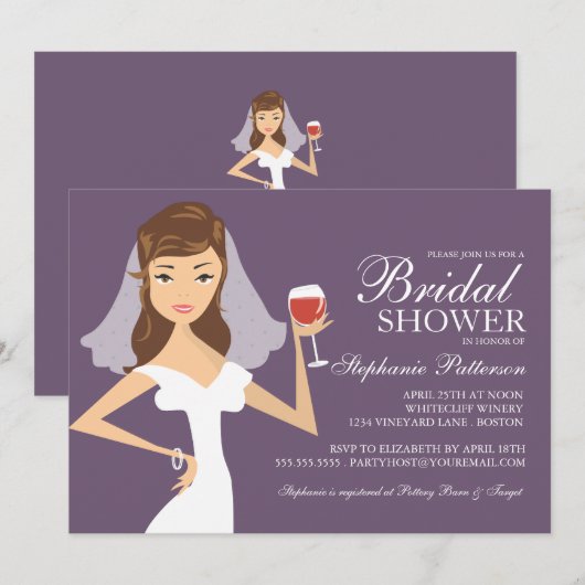 Modern Bride Wine Theme Bridal Dusche Einladung (Vorne/Hinten)