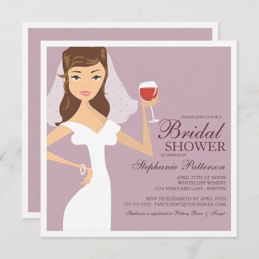 Modern Bride Wine Theme Bridal Dusche Einladung (Vorne/Hinten)