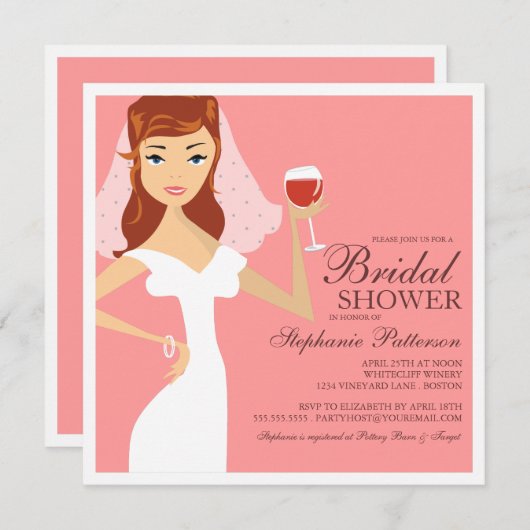Modern Bride Wine Theme Bridal Dusche Einladung (Vorne/Hinten)