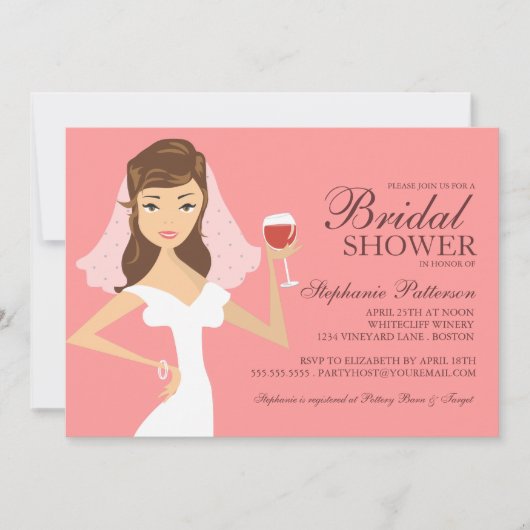 Modern Bride Wine Theme Bridal Dusche Einladung (Vorderseite)