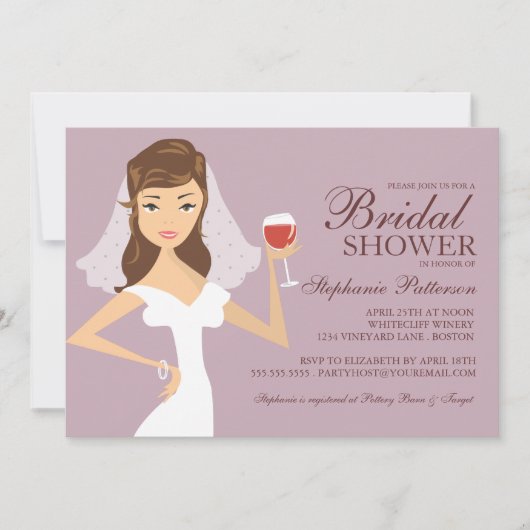 Modern Bride Wine Theme Bridal Dusche Einladung (Vorderseite)