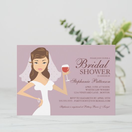 Modern Bride Wine Theme Bridal Dusche Einladung (Stehend Vorderseite)