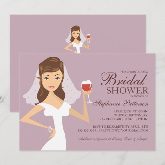 Modern Bride Wine Theme Bridal Dusche Einladung (Vorne/Hinten)