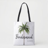 Modern Bridesmaid Beach Wedding Palm Tree Monogram Tasche (Vorderseite)