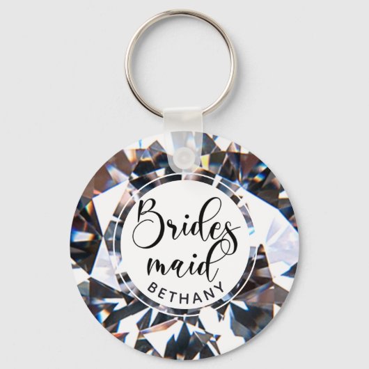 Modern Bridesmaid Diamond Script Personalisiert Schlüsselanhänger (Vorderseite)