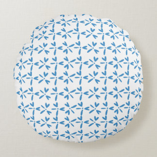 Modern Bright Blue Floral Pattern Round Pillow Rundes Kissen