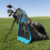 Modern Bright Blue Tropical Palm Tree Script Name Golfhandtuch (Gras)