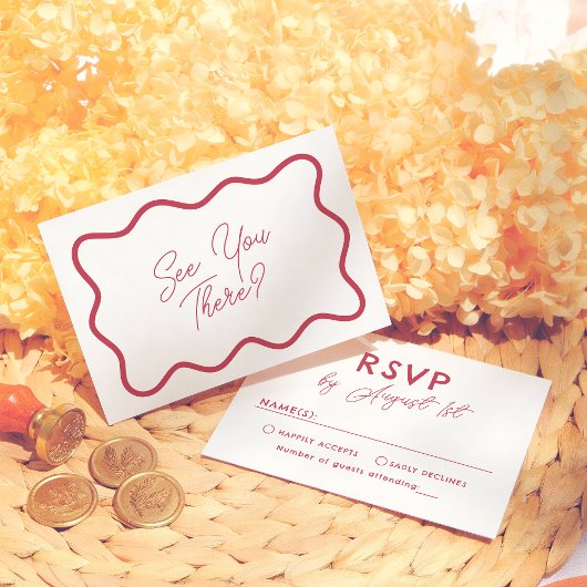 Modern Bright Colorful  Retro Wavy Frame Wedding RSVP Karte