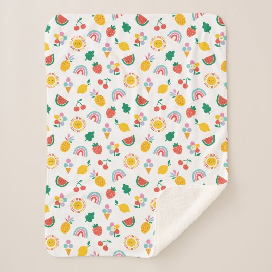 Modern Bright Colourful Smiling Suns and Rainbows Sherpadecke (Vorderseite)