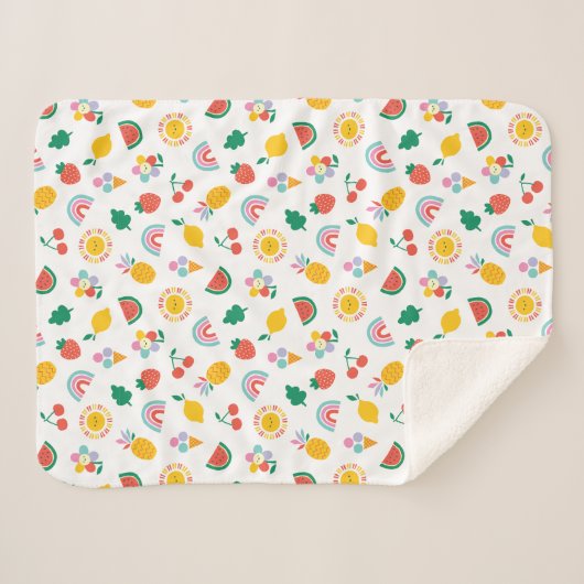 Modern Bright Colourful Smiling Suns and Rainbows Sherpadecke (Vorderseite (Horizontal))