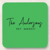 Modern Bright Green Handschriftlich Script Monogra Getränkeuntersetzer (Vorderseite)