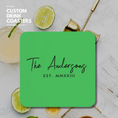 Modern Bright Green Handschriftlich Script Monogra Getränkeuntersetzer