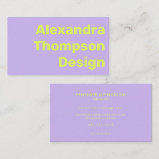 Modern Bright Lavender Chartreuse Bold einfach Visitenkarte (Vorne/Hinten)