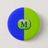 Modern Bright Neon Blue Green Monogramm Button (Vorderseite)