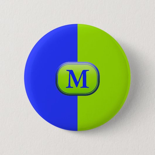 Modern Bright Neon Blue Green Monogramm Button (Vorderseite)