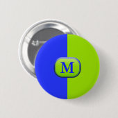 Modern Bright Neon Blue Green Monogramm Button (Vorne & Hinten)