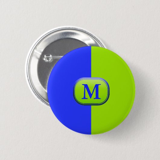 Modern Bright Neon Blue Green Monogramm Button (Vorne & Hinten)