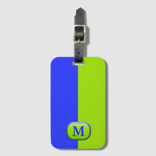 Modern Bright Neon Blue Green Monogramm Gepäckanhänger