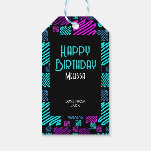 Modern Bright Neon Geometric Muster Geburtstag Geschenkanhänger (Vorderseite)