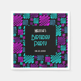 Modern Bright Neon Geometric Muster Geburtstag Serviette