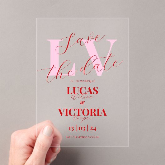 Modern Bright Pink and Red Wedding save the date  Acryleinladungen (Insitu (Handheld))