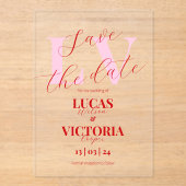 Modern Bright Pink and Red Wedding save the date  Acryleinladungen (Vorderseite)