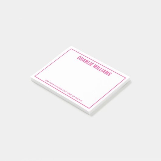 Modern bright pink name border post-it klebezettel (angewinkelt)