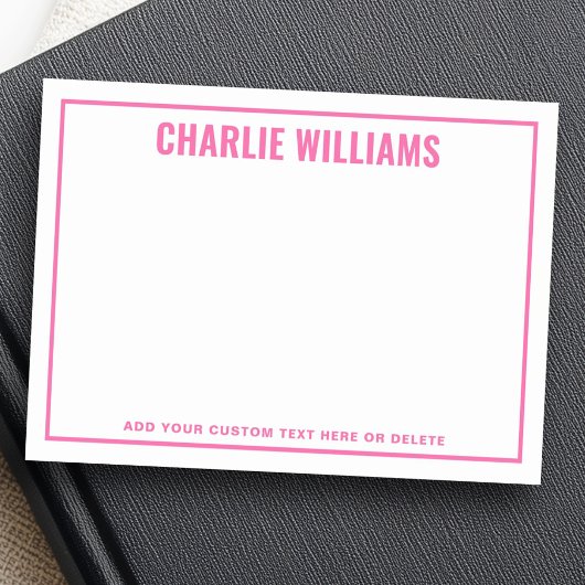 Modern bright pink name border post-it klebezettel
