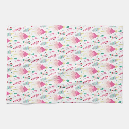 Modern Bright Pink Whimsical Christmas Geschirrtuch (Horizontal)