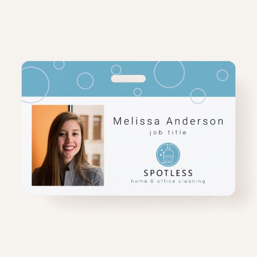 Modern Broom Logo Blue Cleaning Service ID Photo Ausweis (Vorderseite)