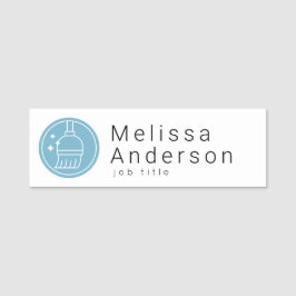 Modern Broom Logo Blue Cleaning Service Namensschild